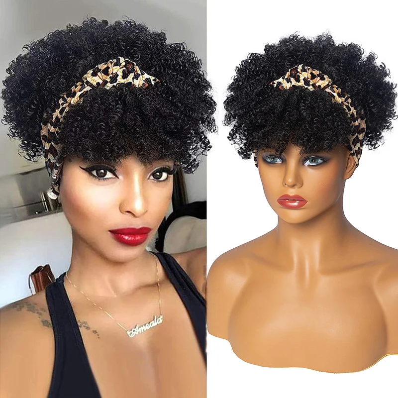 Top Trends: Soft Kinky Curly Headband Wig Short Afro Kinky Curly Turban Wrap Wigs For Women 10&#039;&#039; Synthetic Afro Curly Wig With Scarf Cosplay Shoppable Styles