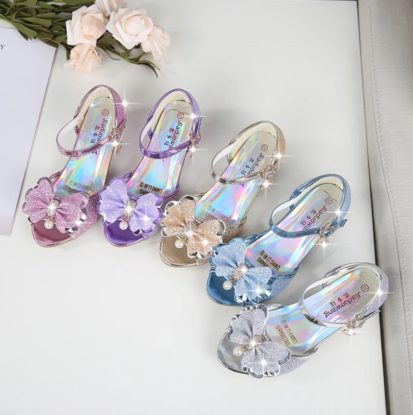 Top Trends: 10 Colors Children Princess Sandals Kids Girls Wedding Shoes High Heels Dress Shoes Bowtie Gold Pink Blue Silver Shoes For Girls Shoppable Styles - Image 3