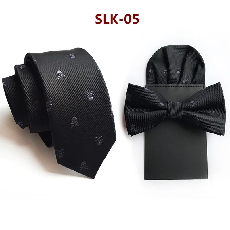 Top Trends: Gentleman Accessories Tie Hanky Bowtie Suit New Men&#039;s Necktie Black Skull Pre-tied Pocket Square Handkerchief Three-piece 6cm Shoppable Styles