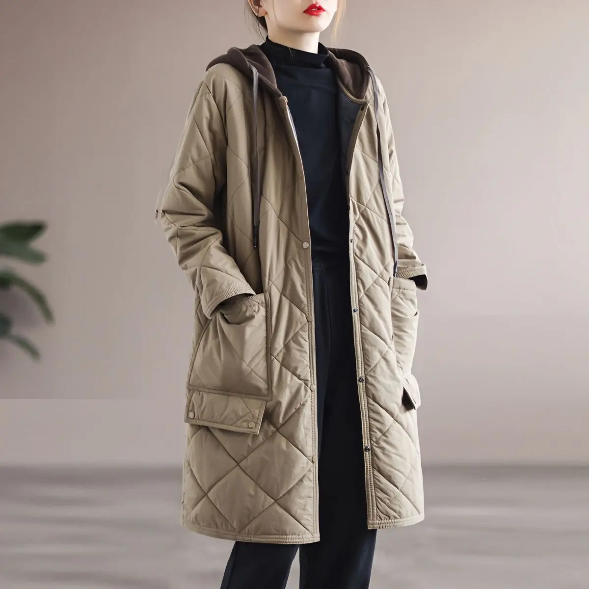 Top Trends: 2024 Winter Casual Hooded Loose Contrasting Women Clothing Buttons Pockets Simplicity Long Sleeved Warm Cotton Clothes Shoppable Styles