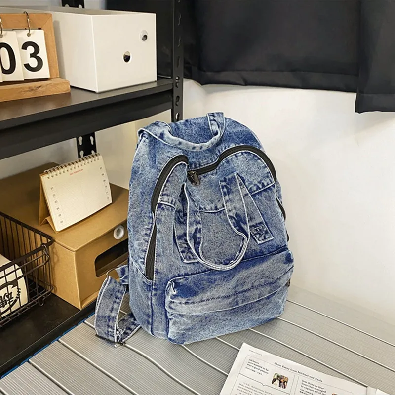 Top Trends: Vintage Denim Women's Backpack Large Capacity Student School Bags For Girls Casual Ladies Travel Backpack Shoppable Styles