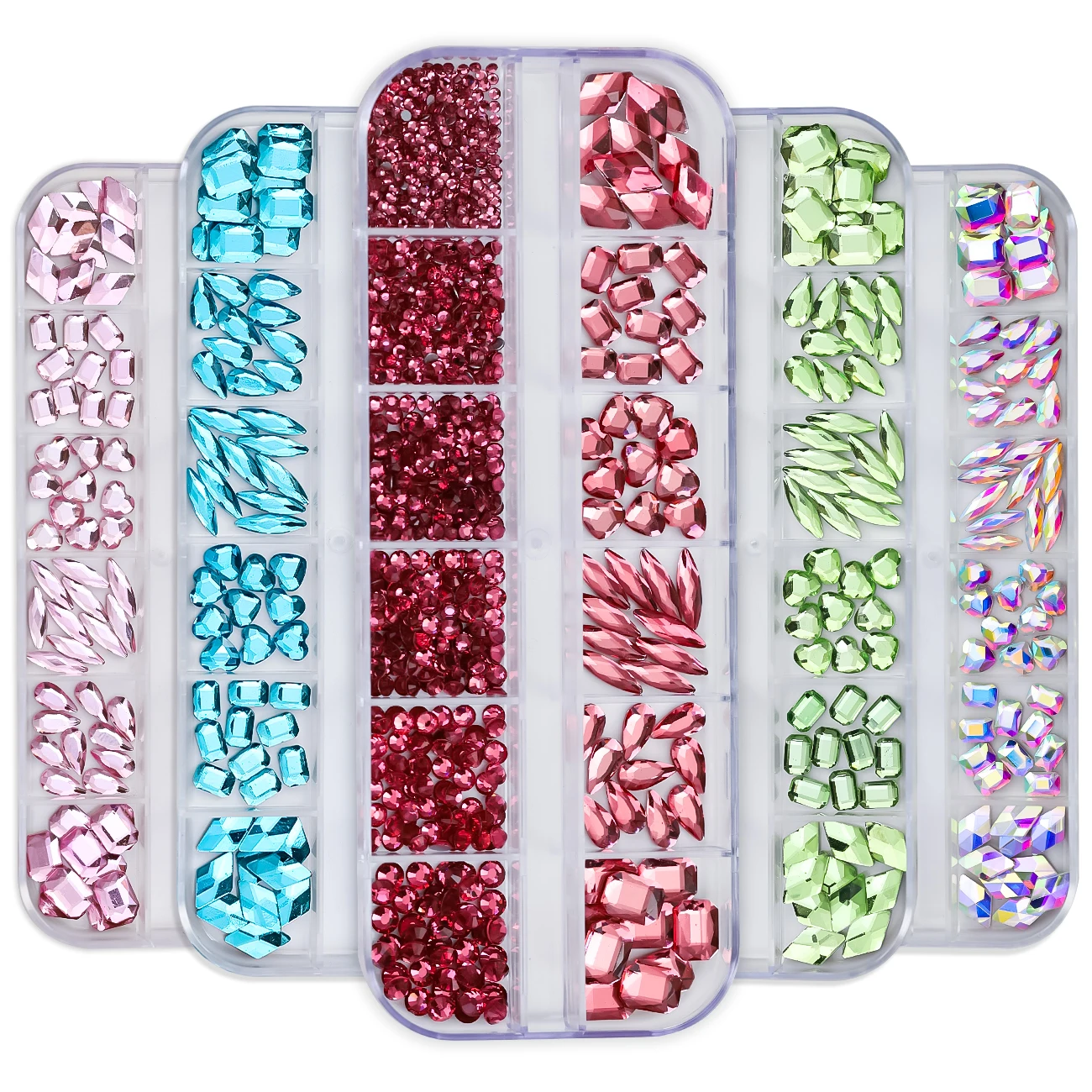 Top Trends: 12Grids Crystal Nail Art Rhinestones Glass Mix Shapes AB Green Blue Pink Glitter Nail Gems Diamond Flatback Nail Stones Charms Shoppable Styles