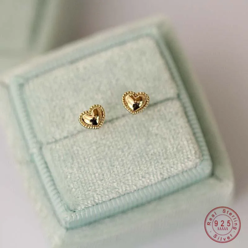 Top Trends: 925 Sterling Silver 14k Gold Plated Stud Earrings Cute Cake Side Heart Earrings Simple Student Korean Jewelry Wholesale Shoppable Styles