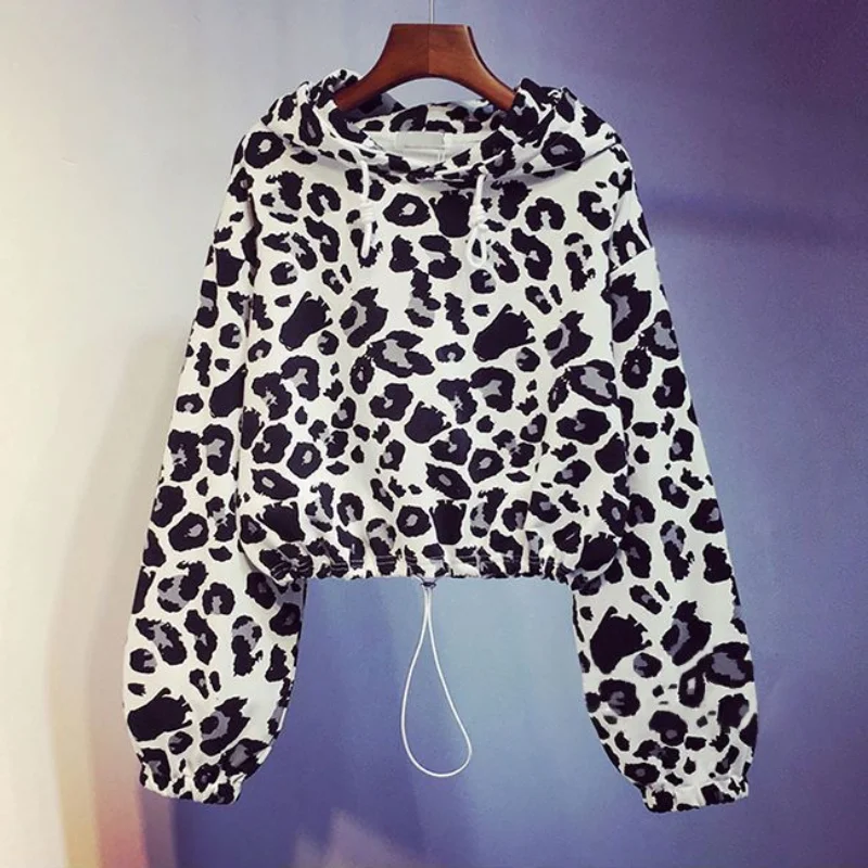 Top Trends: 2023 Spring And Autumn Fashion Trend Leopard Print Loose Relaxed Slim Drawstring Waist Shorted Hooded Lace Up Women&#039;s Sweater Shoppable Styles