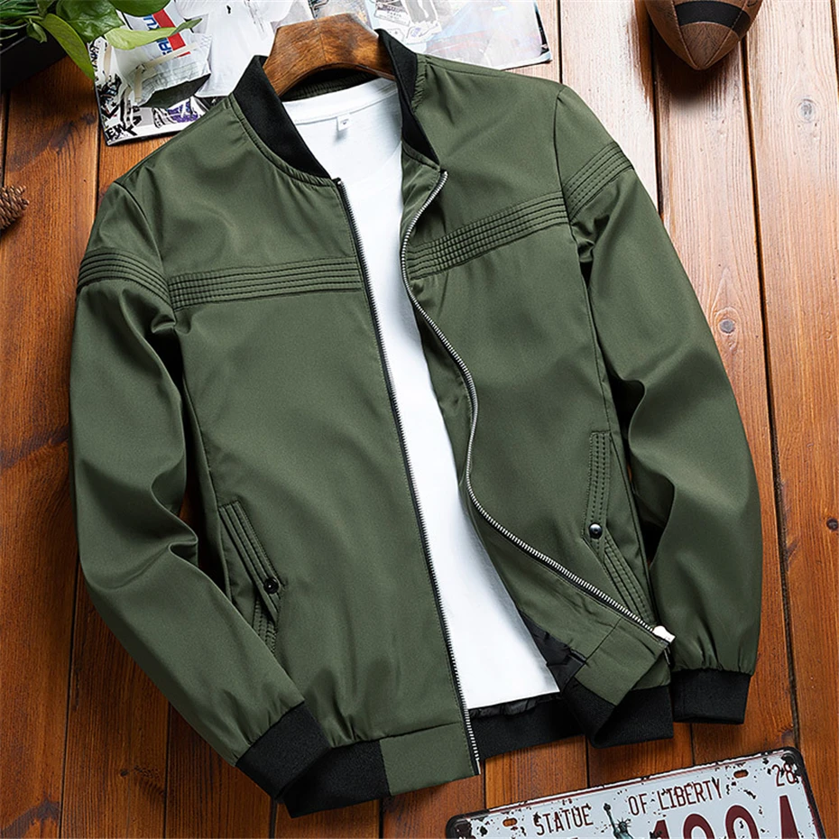 Top Trends: Varsity Jacket Men Baseball Jacket Fashion Casual Slim Fit Coats Male Spring Autumn Bomber Jackets Khaki Green Shoppable Styles