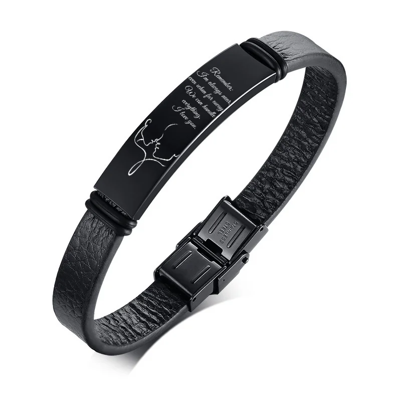 Top Trends: Vnox Mens Black Leather Bracelet Free Custom Engrave Messages With Stainless Steel ID Tag Jewelry Shoppable Styles