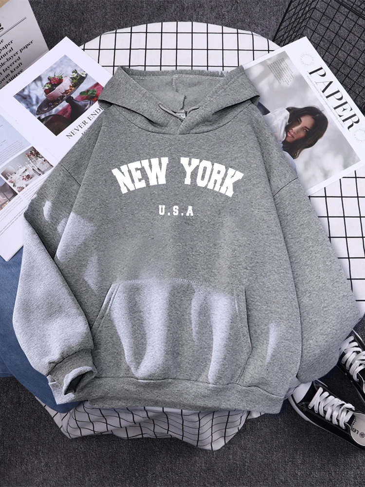 Top Trends: New York City Usa Printed Women Sweatshirt Oversize Pocket Street Pullover All-math Simple Sportswear Soft Casual Female Hoodies Shoppable Styles