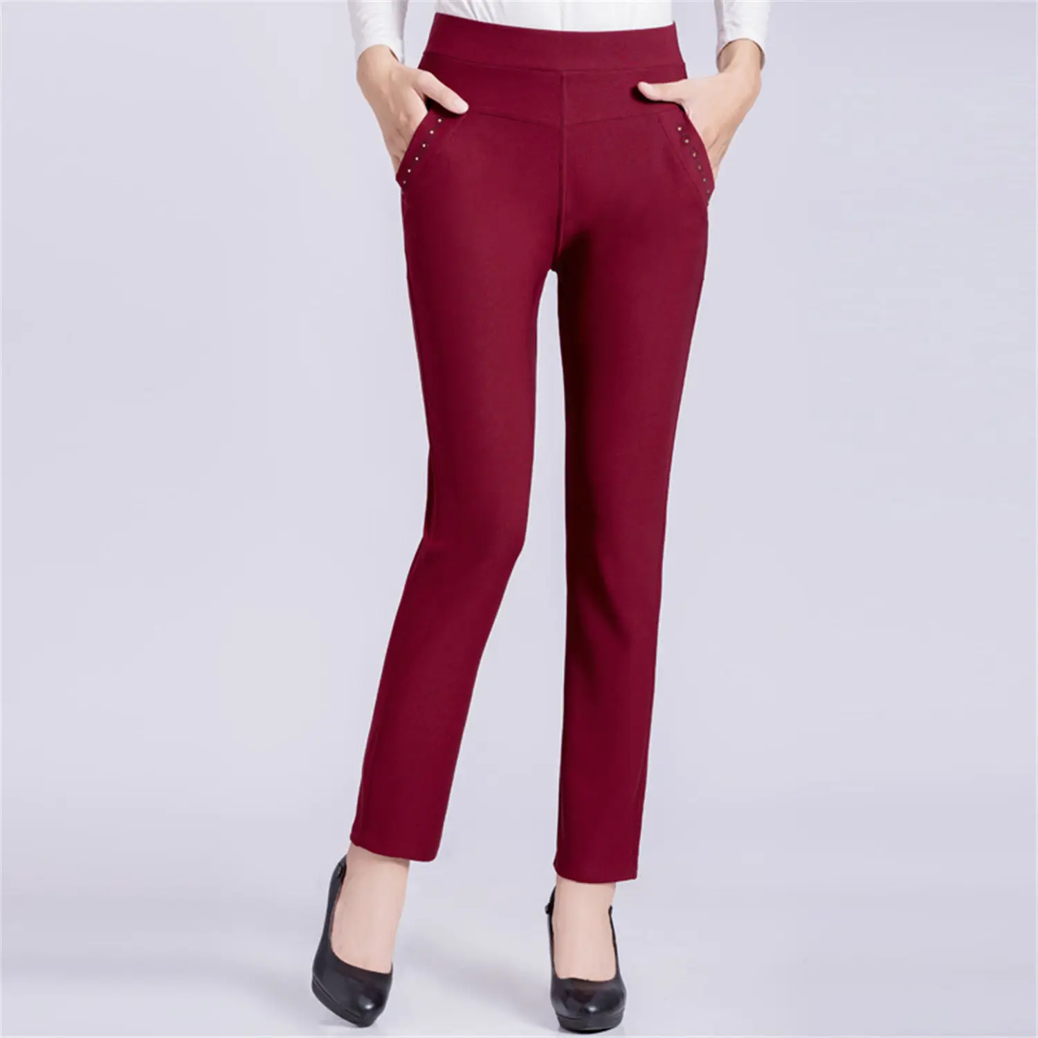 Top Trends: Office Lady Korean Fashion 5XL Slim Pencil Pants High Waist Elastic Spring Autumn Solid All-match Casual Woman Straight Trousers Shoppable Styles - Image 5