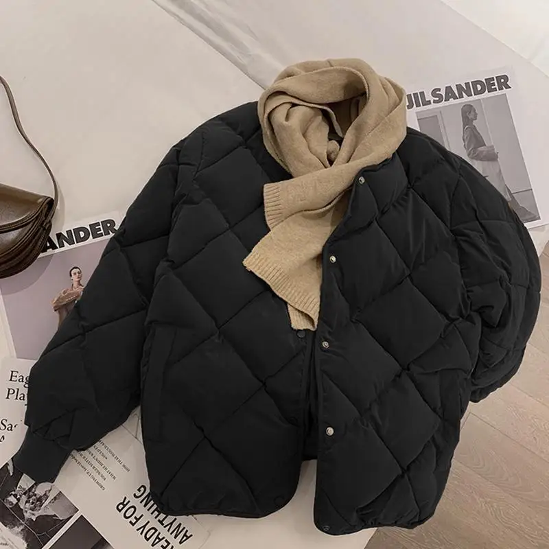 Top Trends: HOUZHOU Vintage Cropped Quilted Jacket Women Old Money Fashion Winter Warm Lightweight Padded Jackets Chic Elegant Korean Style Shoppable Styles