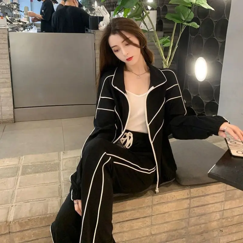 Top Trends: Women's Spring New Tracksuit Matching Set Korean Elegant Casual Long Sleeve Coat+ Sports Pants Two Piece Female Sportwear Suit Shoppable Styles