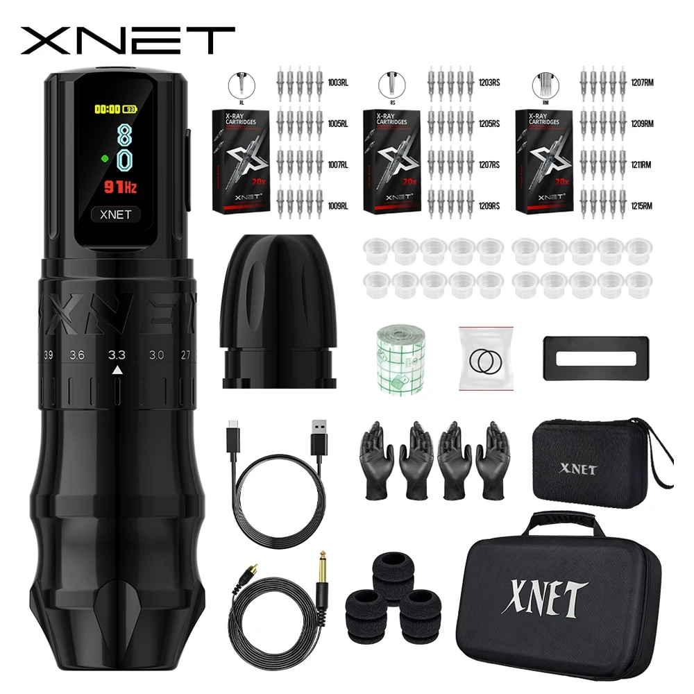 Top Trends: XNET Bestia Wireless Tattoo Machine Pen Kit Adjustable Stroke 2.4-4.2mm 2400mAh Battery OLED Display 60pc Mixed Tattoo Cartridge Shoppable Styles