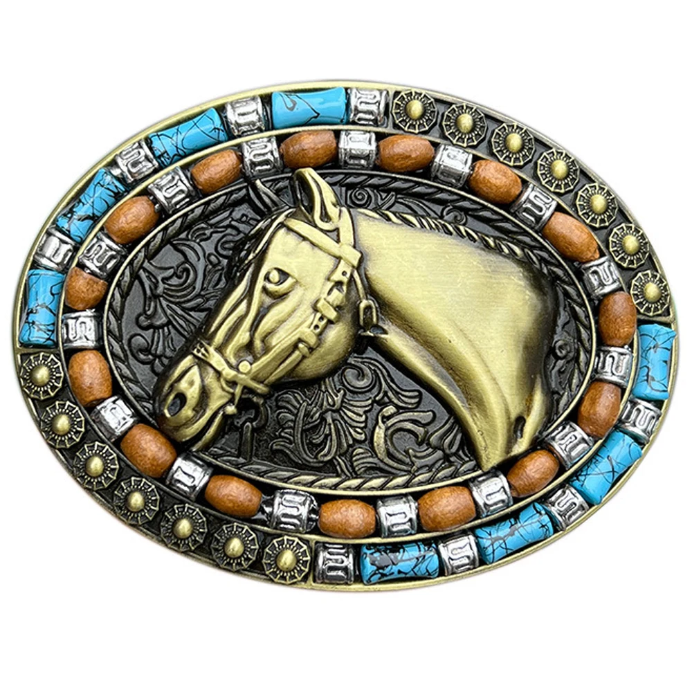 Top Trends: Cheapify Dropshipping Oval Western Cowboy Rodeo Horse Head Beaded Bracelet Design Men Belt Buckle 40mm Hebilla Cinturon Hombre Shoppable Styles