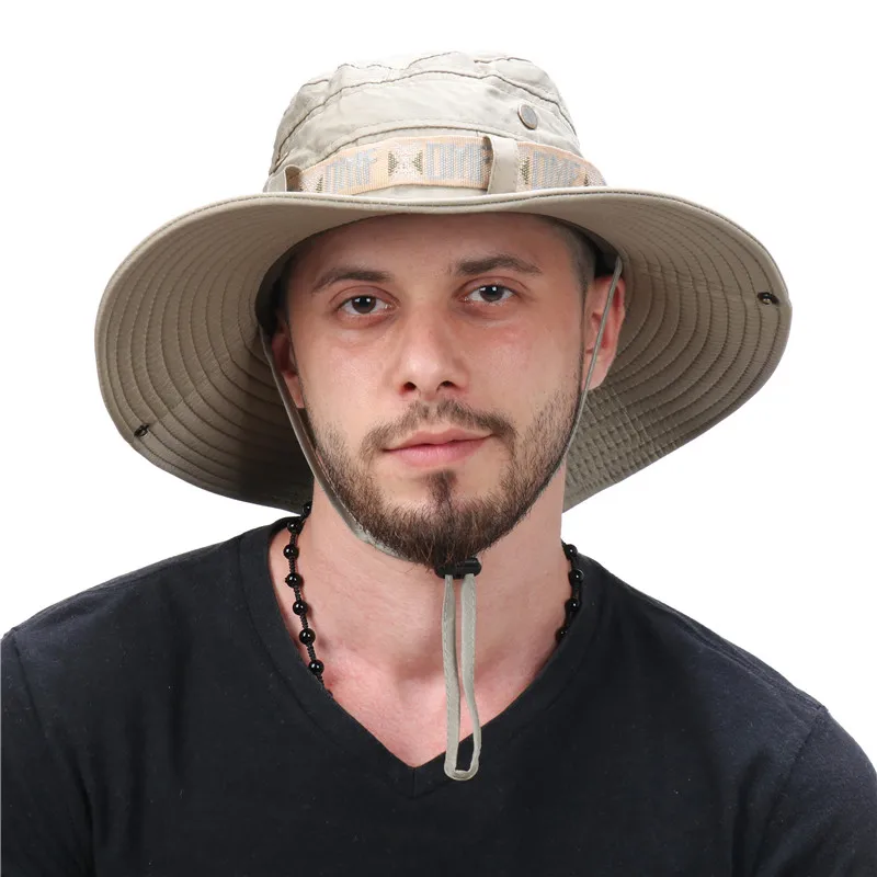 Top Trends: Summer Men Bucket Hat Outdoor UV Protection Wide Brim Panama Safari Hunting Hiking Hat Mesh Fisherman Hat Beach Sunscreen Cap Shoppable Styles - Image 2