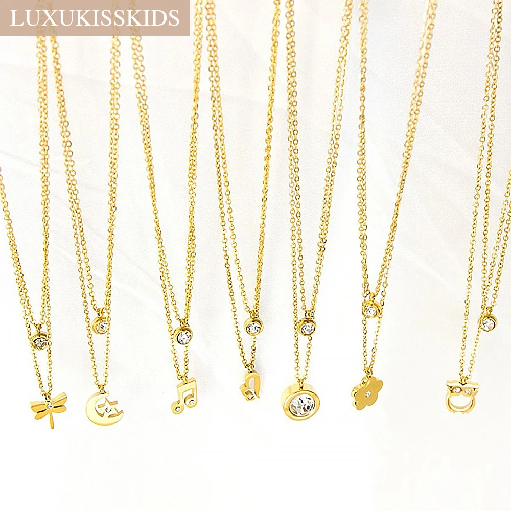 Top Trends: LUXUKISSKIDS Double Layer Pendant Necklaces For Women Stainless Steel Choker Collar Luxury Cubic Zircon Golden Multlayer Jewelry Shoppable Styles