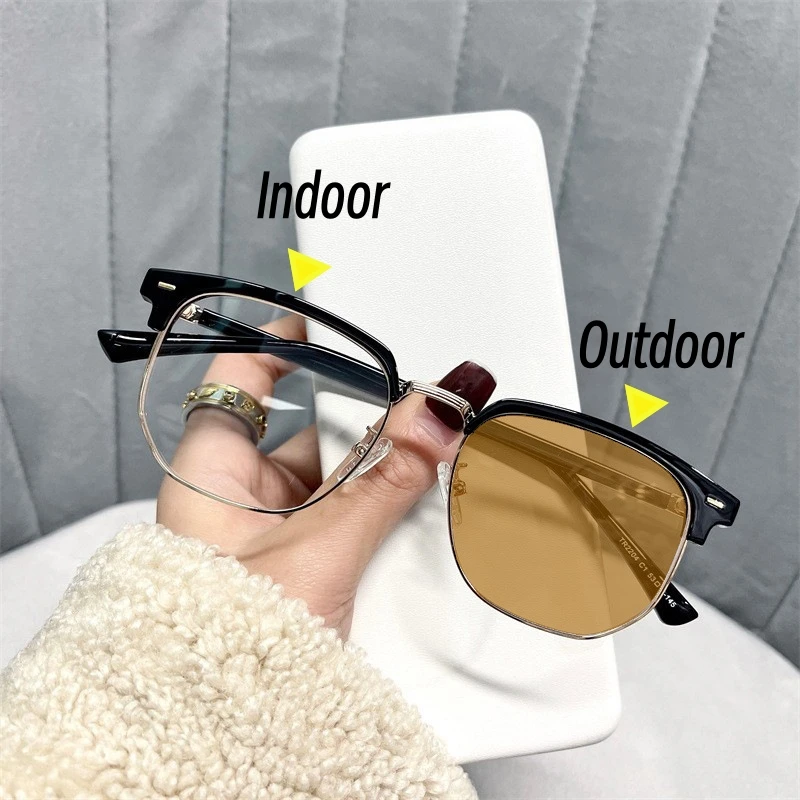 Top Trends: Male Color Changing Myopia Glasses Anti Blue Light Photochromic Glasses Large Transparent Finished Near Sight Eyewear 0 To -6.0 Shoppable Styles