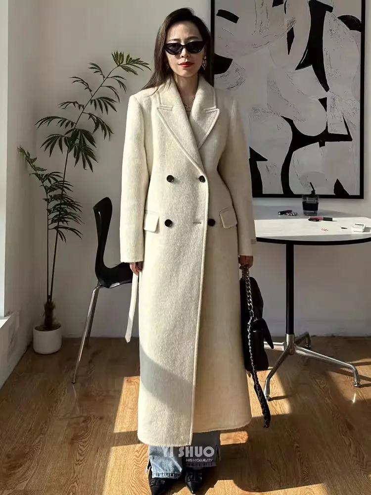 Top Trends: 100% Woolen Loose Long Coat With Lining Suit Collar Thicken Warm Winter Slimming Wool Overcoat Women With Belt Solid Color Shoppable Styles