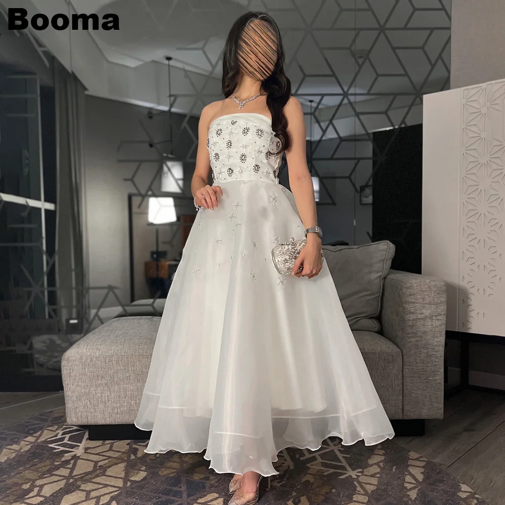 Top Trends: Booma White A Line Evening Dresses Strapless Crystal Flowers Wedding Party Dress Organza Women&#039;s Formal Dresses Prom Gowns Dubai Shoppable Styles