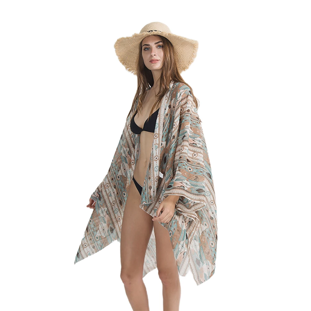 Top Trends: Women Sun Protection Shawl Lady Summer Chiffon Cardigan Holiday Bikini Blouse Breathable Beach Cape MD-LONG Geometric Tippet Shoppable Styles