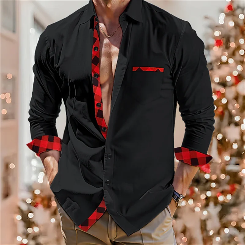 Top Trends: 2024 Fashion Simple Office Business Casual Plaid Splicing Men's Shirt Soft Comfortable Lightweight Top Button Lapel Plus Size Shoppable Styles