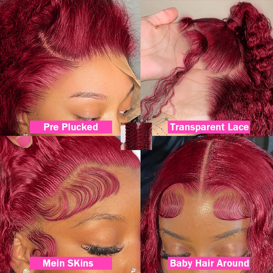 Top Trends: 99j Burgundy 13x6 Hd Lace Front Wig Human Hair 13x4 Deep Wave Curly Red Colored Water Wave Glueless Preplucked Lace Frontal Wigs Shoppable Styles - Image 2