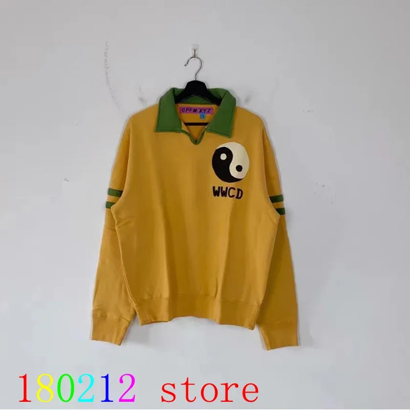 Top Trends: Y2k Yellow CPFM.XYZ Polo Fleece Kanye West Sweatshirts Men's Clothing 3D Foam Tai Chi WWCD Logo Stripe Sleeve Pullover For Men Shoppable Styles