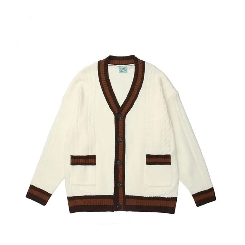 Top Trends: 2022 Autumn Winter New Japanese Vintage Color-block Cardigan Sweater Men's Street Loose Couple Casual Knitwear Jacket Trend Shoppable Styles