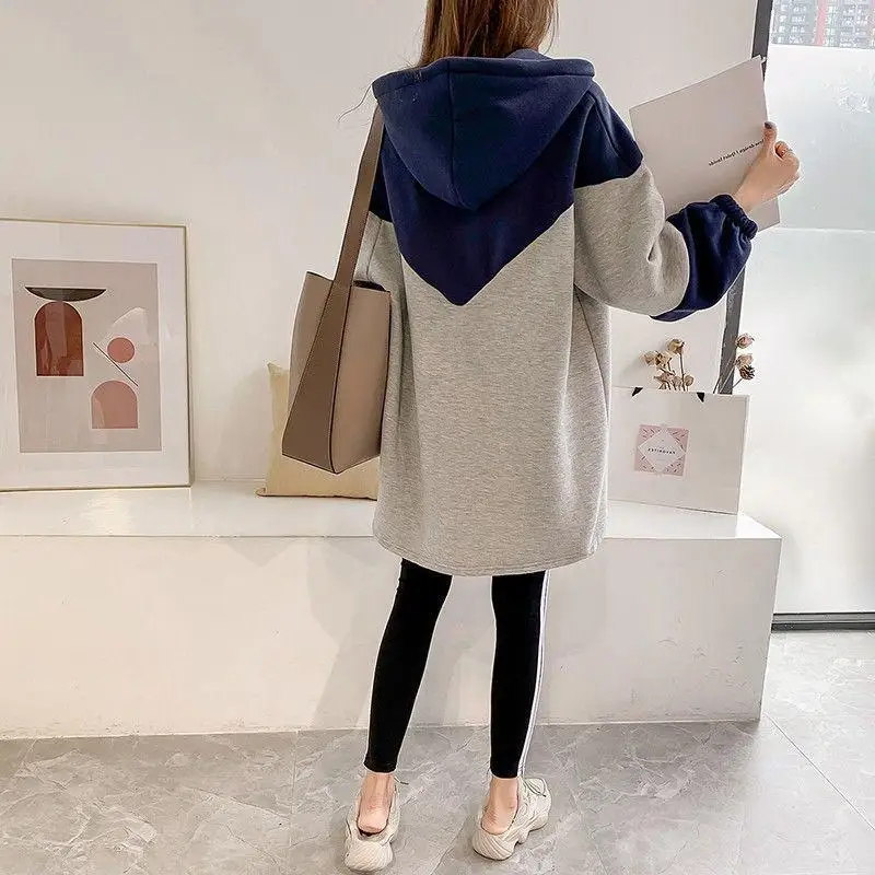 Top Trends: Fashion Patchwork Hoodies Sweatshirts Spring Autumn Long Sleeve Thin Contrast Mid-length Pullovers Casual Trend Women Clothing Shoppable Styles - Image 3