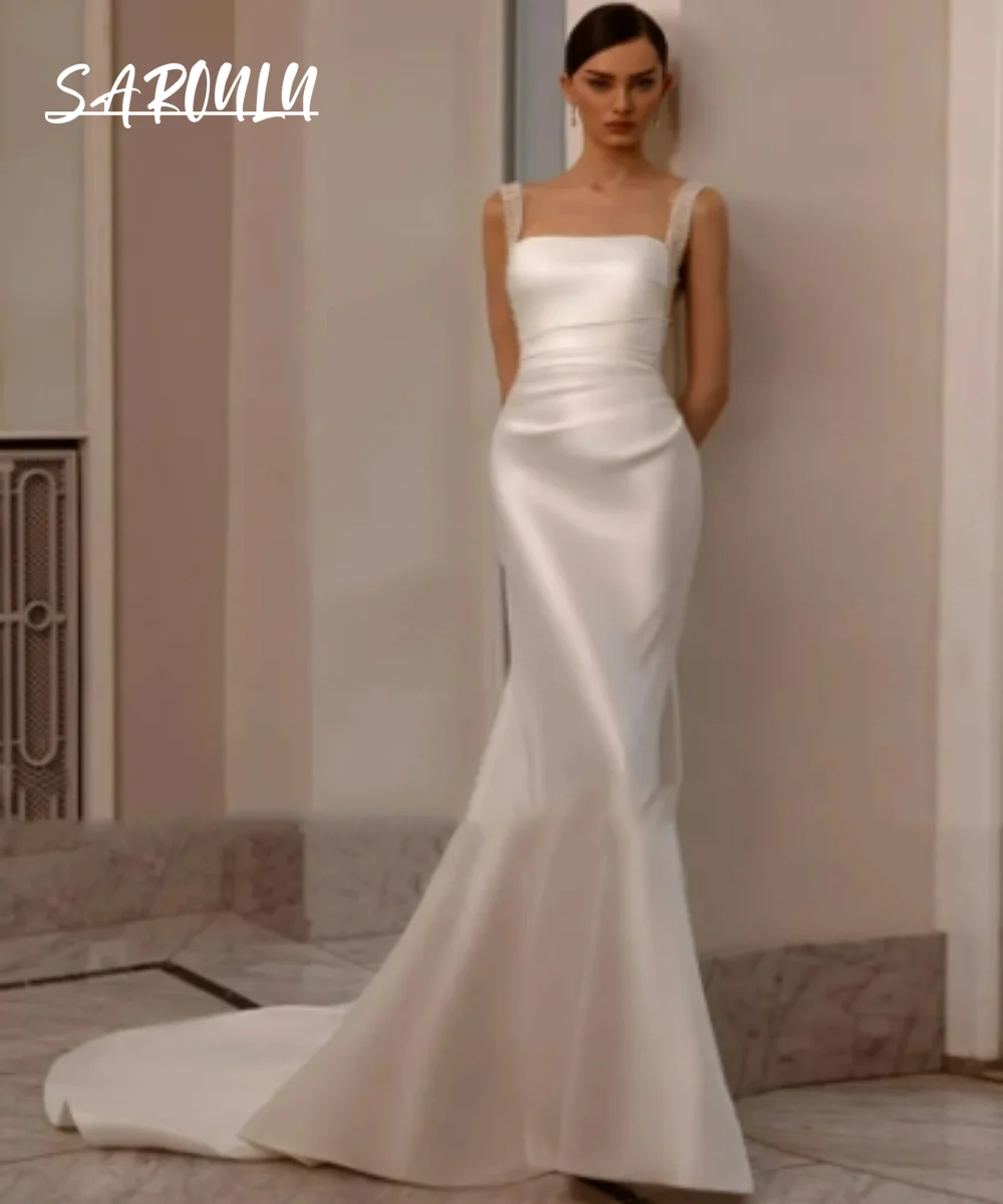 Top Trends: Elegant Trumpet Wedding Dress Romantic Square Neck Bride Robe Simple Graceful Floor-length Bridal Dresses Vestidos De Novia Shoppable Styles