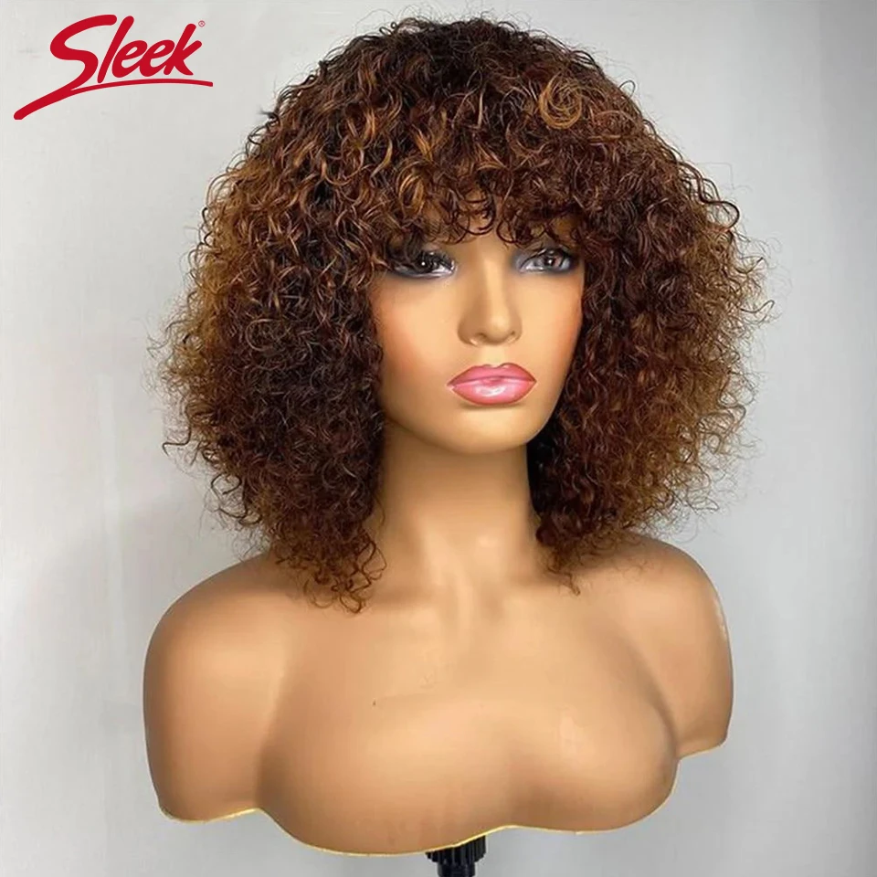 Top Trends: Short Pixie Bob Cut Human Hair Wigs With Bangs Jerry Curly Non Lace Front Wig Highlight Honey Blonde Colored Wigs For Women Shoppable Styles