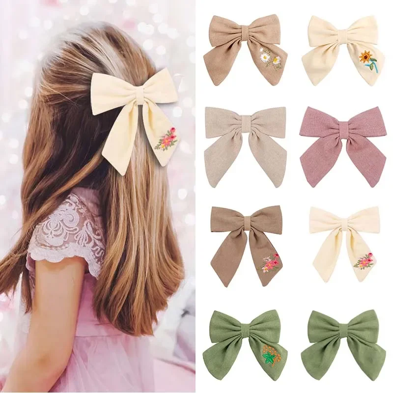 Top Trends: Embroidery Butterfly Hair Clips For Baby Girls Solid Bowknote Hair Pin Handmade Barrettes Children Headdress Kids Headwear Gifts Shoppable Styles