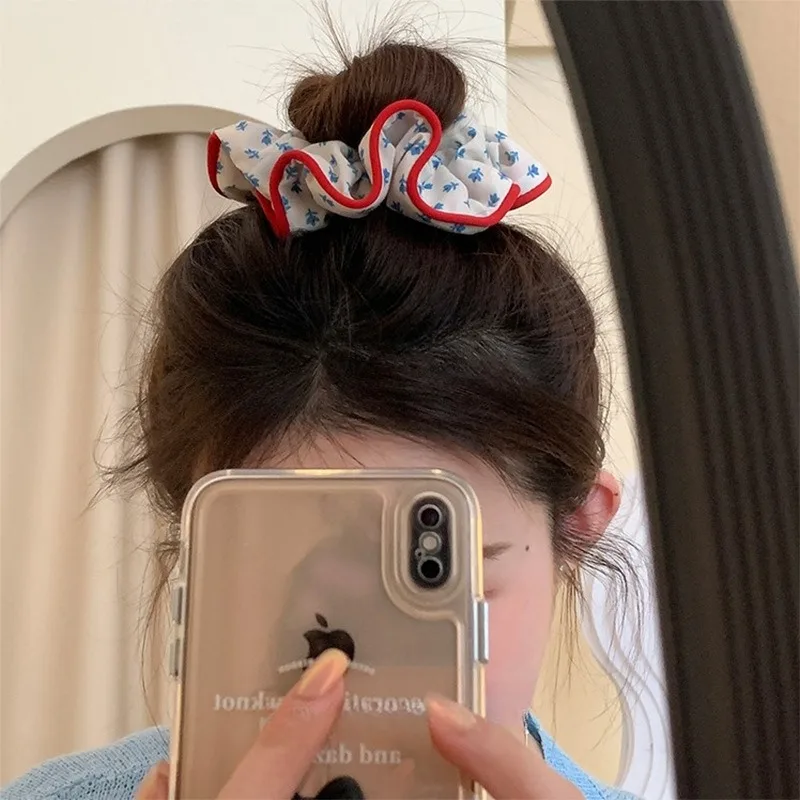 Top Trends: Korean Fashion Floral Plaid Scrunchie Women Girls Flower Elastic Hair Rubber Bands Accessories Tie Hair Rope Headdress Headwear Shoppable Styles - Image 4