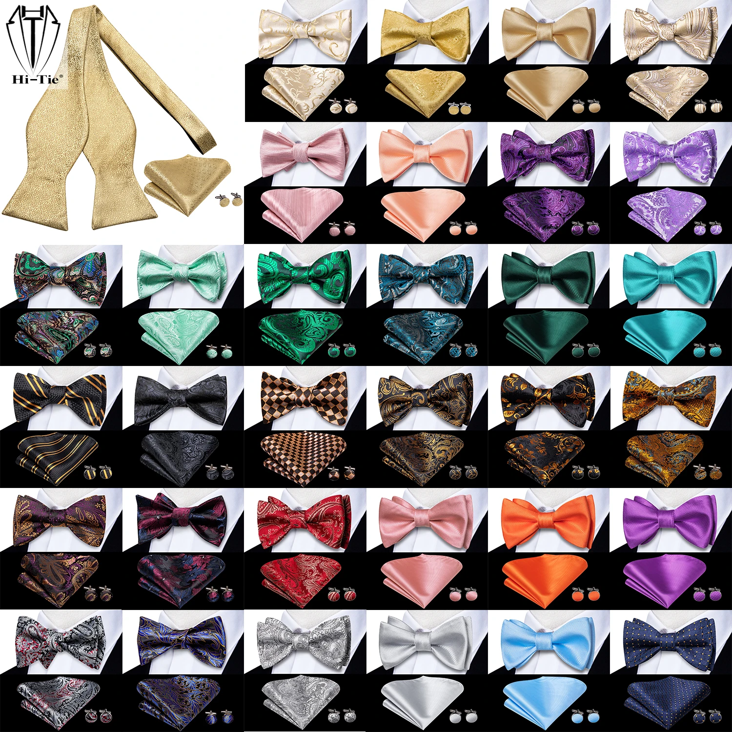 Top Trends: Dropshipping Jacquard Silk Mens Self Bow Tie Hanky Cufflinks Set Male Butterfly Knot Bowtie Wholesale For Male Wedding Business Shoppable Styles