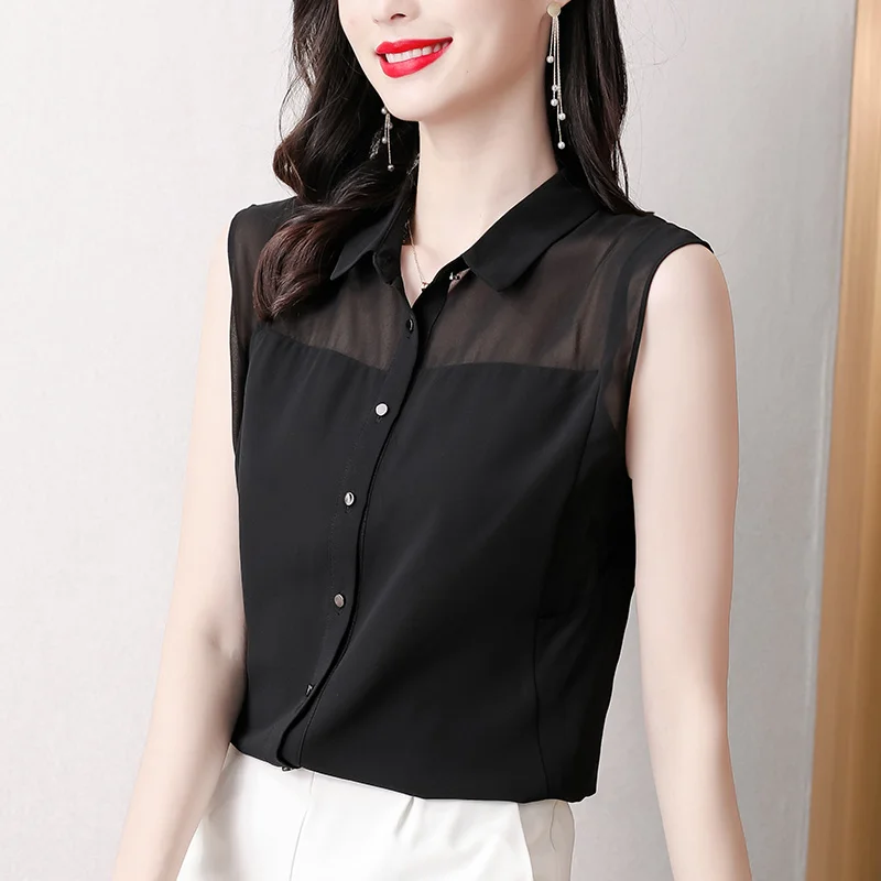 Top Trends: #2502 Womens Tops And Blouses Sleeveless Chiffon Vest Shirt Vintage Women Fashion Tops Summer Black Button Up Thin Sexy Loose Shoppable Styles