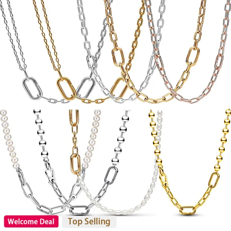 Top Trends: New Women's High Quality 925 Sterling Silver Light Luxury Pearl Logo ME Metal Bead Ring Chain Necklace DIY Fashion Charm Jewelry Shoppable Styles