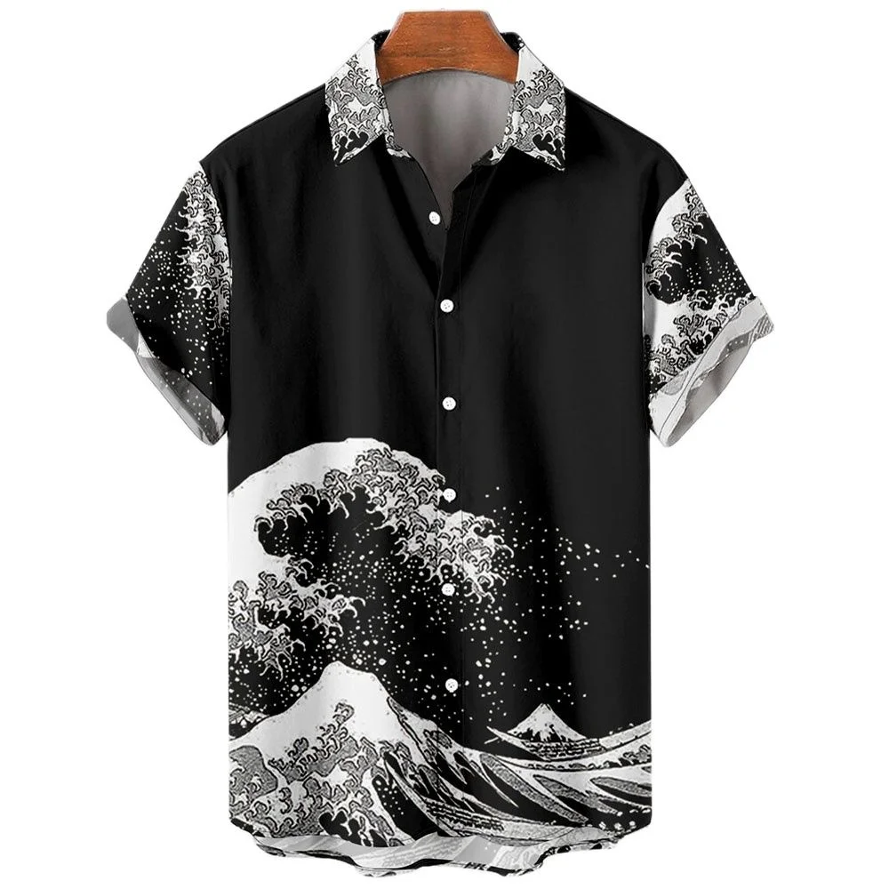 Top Trends: Men's Hawaiian Shirts 3D Printed Short Sleeves Casual Lapel Beach Style Tops Top Retro Waves Imported-clothing Fashion Shoppable Styles - Image 3