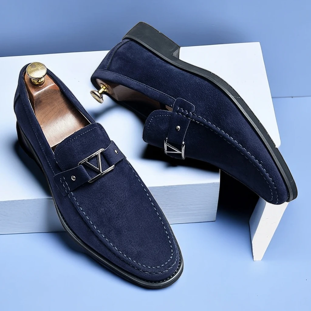 Top Trends: New Black Loafers Men Flock Shoes Business Blue Breathable Slip-On Solid Shoes Handmade Size 38-48 Shoppable Styles