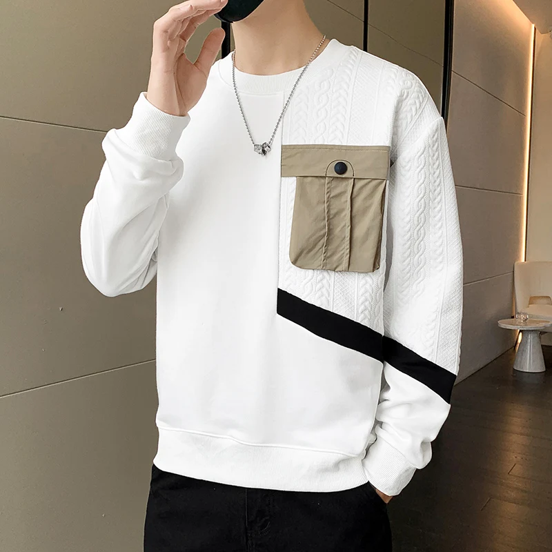 Top Trends: 2023 Autumn And Winter Men&#039;s Pullover Round Neck New Patchwork Fashionable Pocket Loose Long Sleeved Printed Casual Hoodie Shoppable Styles