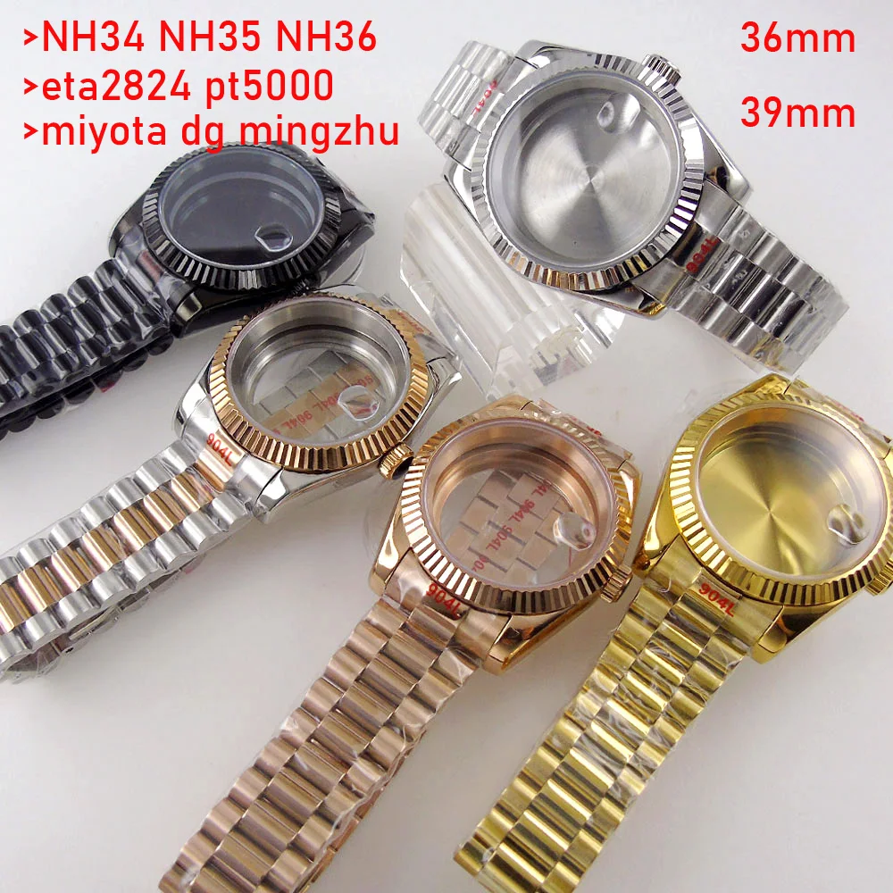 Top Trends: Waterproof Silver Gold Fluted Curved Watch Case For NH34 NH35 NH36 NH38 NH39 NH70 NH72 ETA2824 PT5000 MINGZHU DG MIYOTA 36mm Shoppable Styles