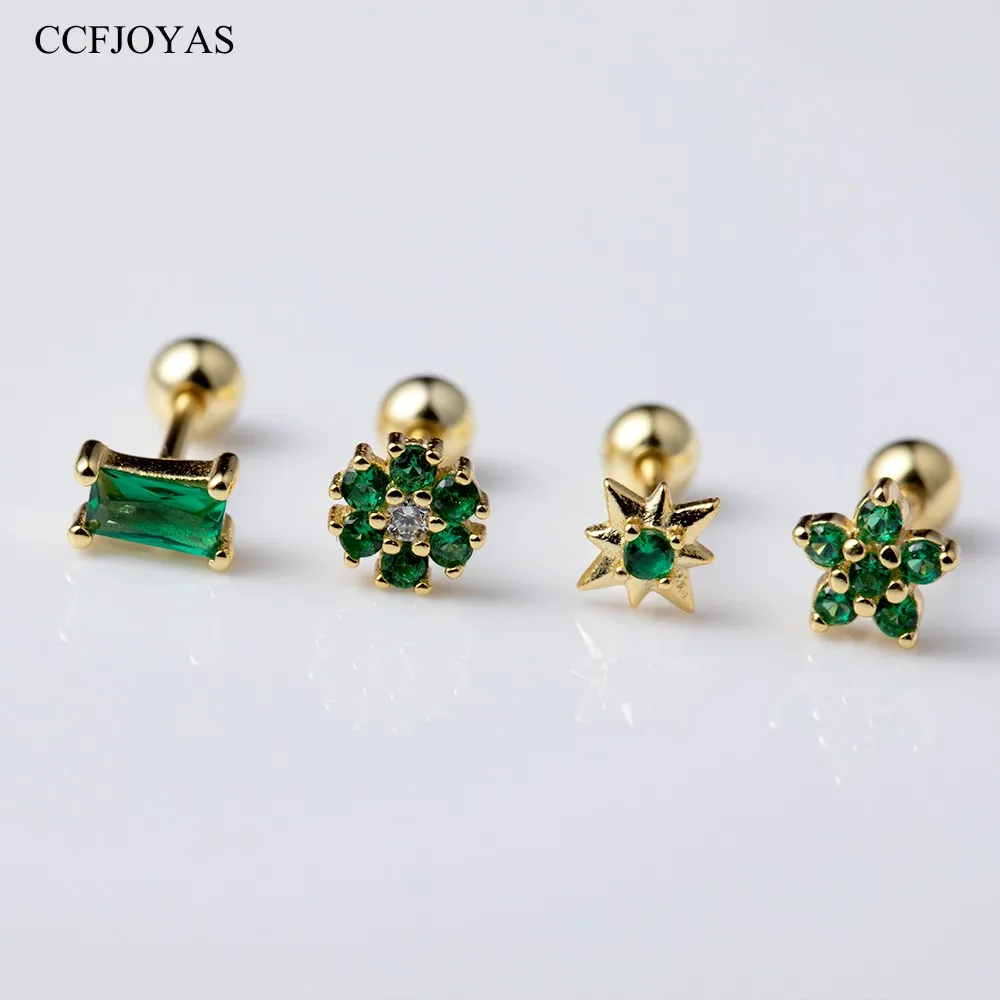 Top Trends: CCFJOYAS 1 Pair Of 925 Sterling Silver Green Zircon Gold Stud Earrings Women Piercing Clips Wedding Crystal Jewelry Wholesale Shoppable Styles