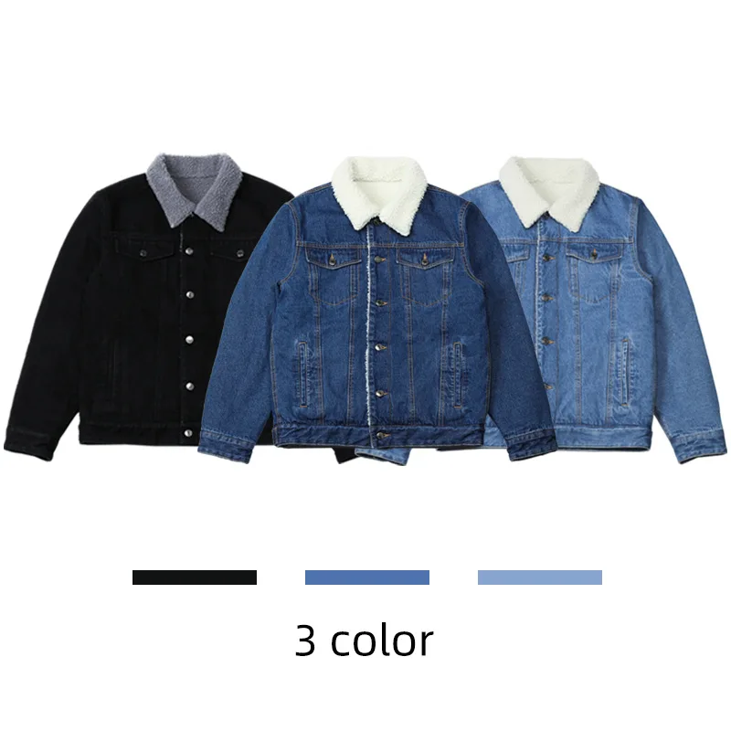 Top Trends: Autumn And Winter New Lamb Wool Denim Jacket Men's Padded Thickened Slim Casual Lapel Jacket Tops Shoppable Styles