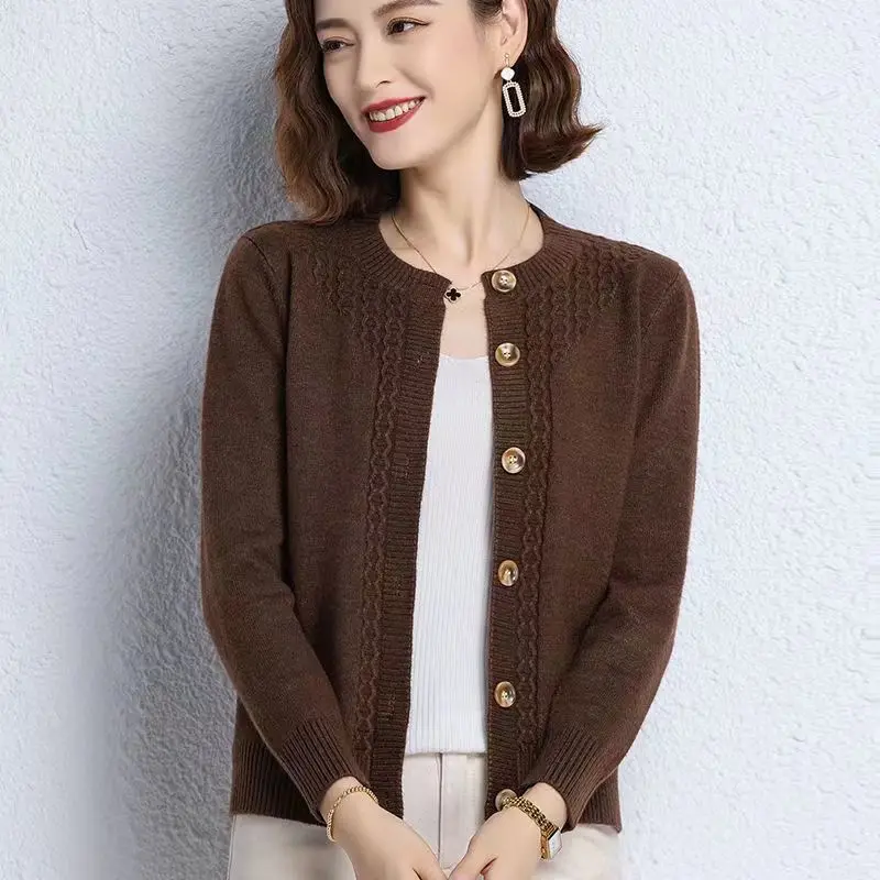 Top Trends: Elegant O-Neck Button Casual Cardigan Sweaters Women's Clothing 2023 Autumn Oversized Knitted All-match Solid Color Korean Tops Shoppable Styles - Image 3