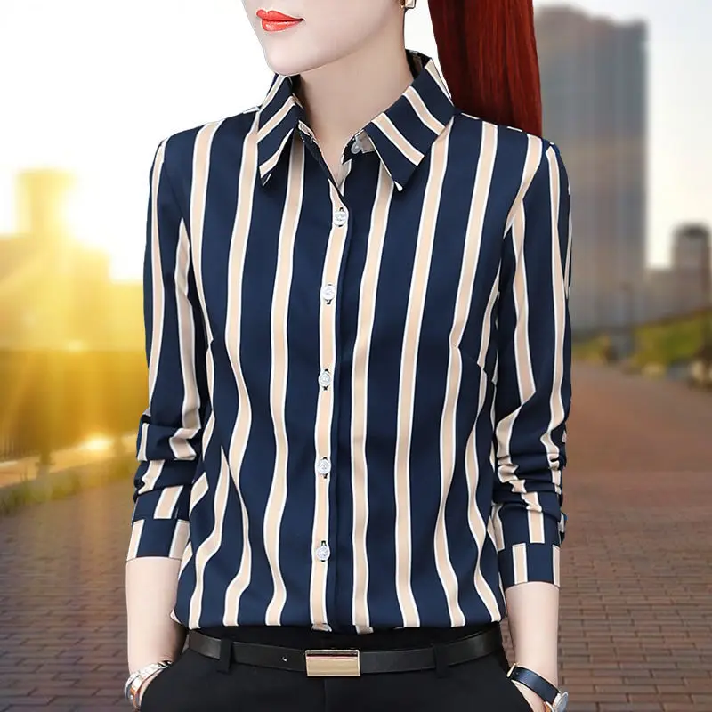 Top Trends: Fashion Printed Button Striped Elegant Shirts Women&#039;s Clothing 2023 Autumn Winter Loose All-match Tops Office Lady Blouses Shoppable Styles