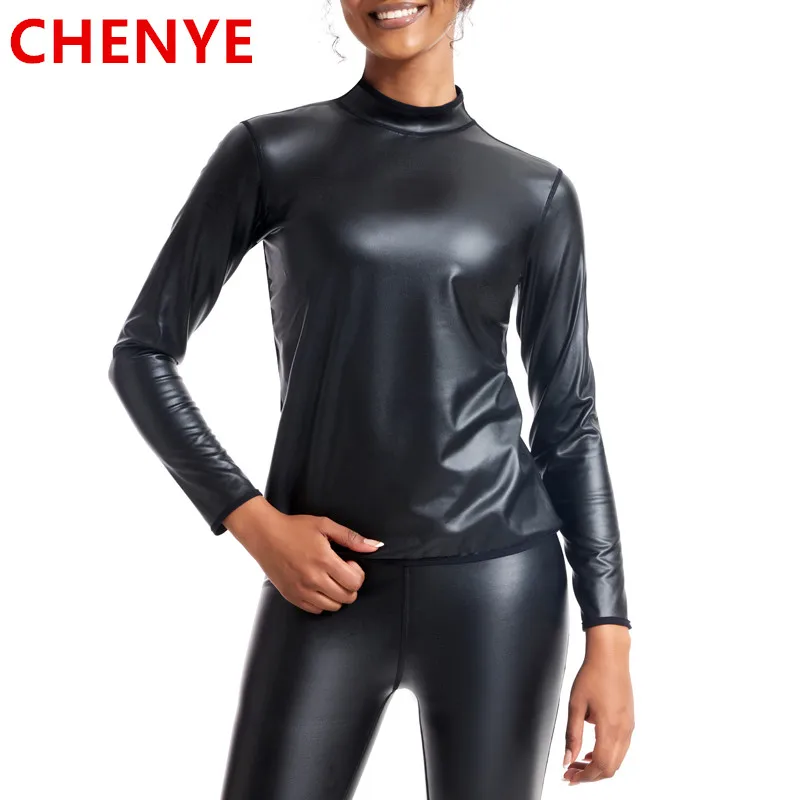 Top Trends: Women Stand Collar Leather Long Sleeves Shirt Motorcycle Biker Tops Body Shaper Waist Trainer Slim Tshirt Fashion Shapewear Tops Shoppable Styles