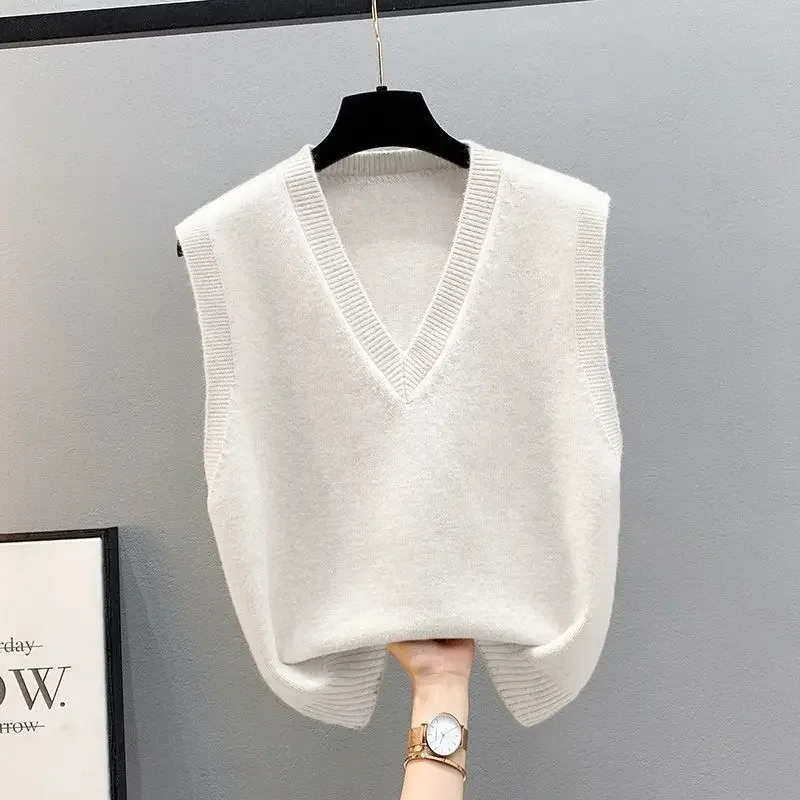 Top Trends: Women&#039;s Sleeveless Knitted Sweater Loose V Neck Sleeveless Knitwear Vest For Women Crop Knit Gilet Solid Color Waistcoat Shoppable Styles