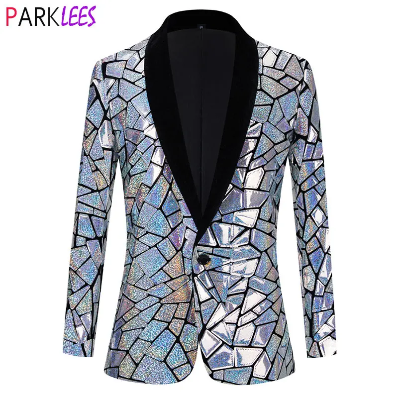 Top Trends: Luxury Laser Sequin Tuxedo Blazer Jacket Men One Button Shawl Lapel Dress Suit Blazer Male Party Stage Prom Singer Costume Homme Shoppable Styles