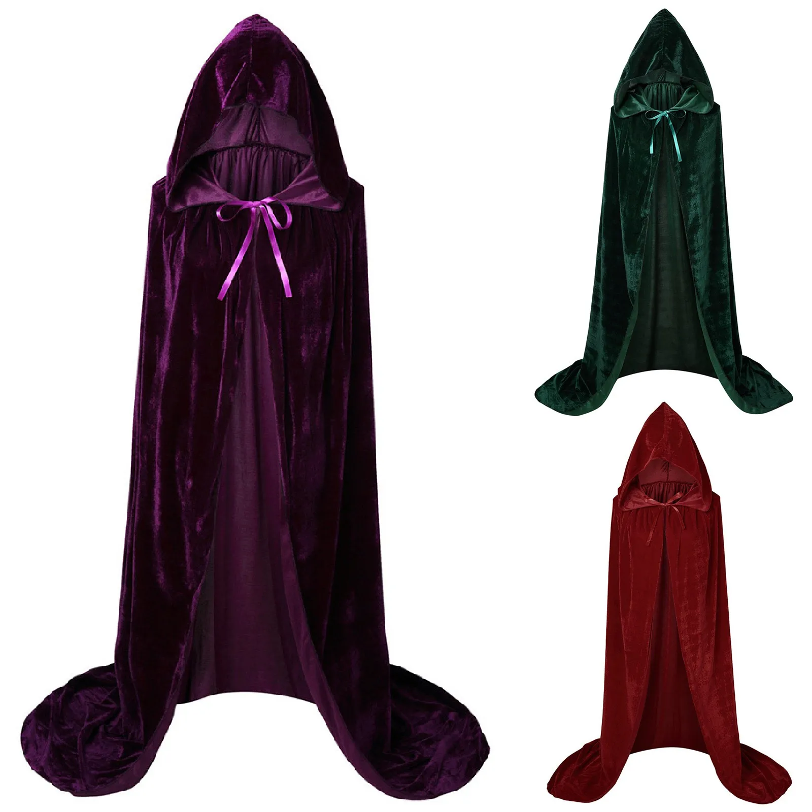 Top Trends: Children Adult Halloween Velvet Cloak Cape Hooded Medieval Costume Witch Wicca Vampire Halloween Costume Long Dress 3 Color Shoppable Styles