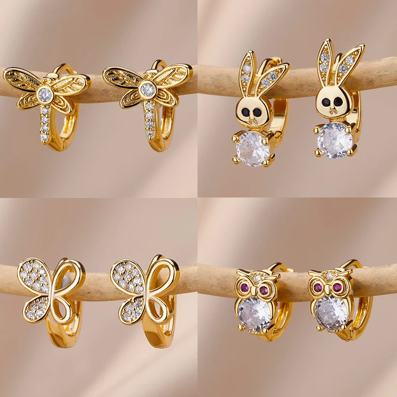 Top Trends: Stainless Steel Rabbit Butterfly Earrings For Women Gold Color Hoop Earrings 2023 Trending Aesthetic Jewelry Pendientes Mujer Shoppable Styles