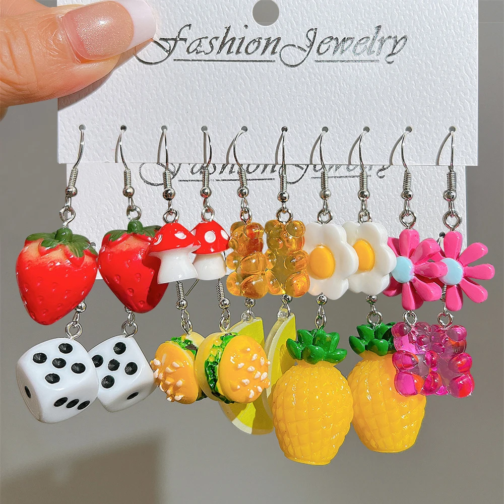 Top Trends: Cartoon Colorful Fruit Heart Earrings Set For Women Cute Cloud Flower Bear Resin Geometric Acrylic Dangle Earring Trendy Jewelry Shoppable Styles