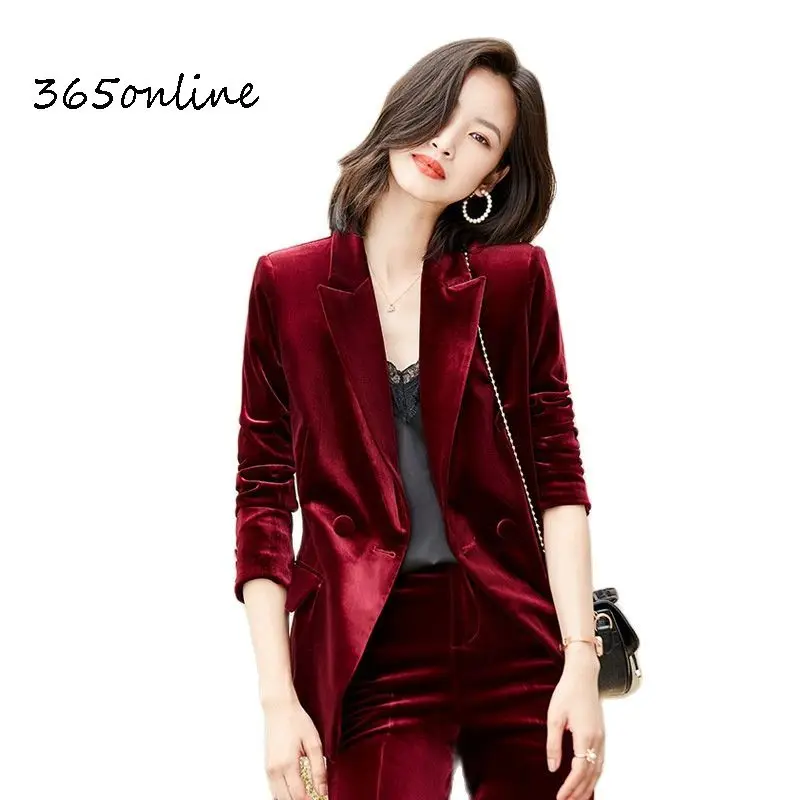 Top Trends: High Quality Velvet Formal Uniform Designs Women Pantsuits Long Sleeve Autumn Winter Blazers Professional Interview Clothes Shoppable Styles