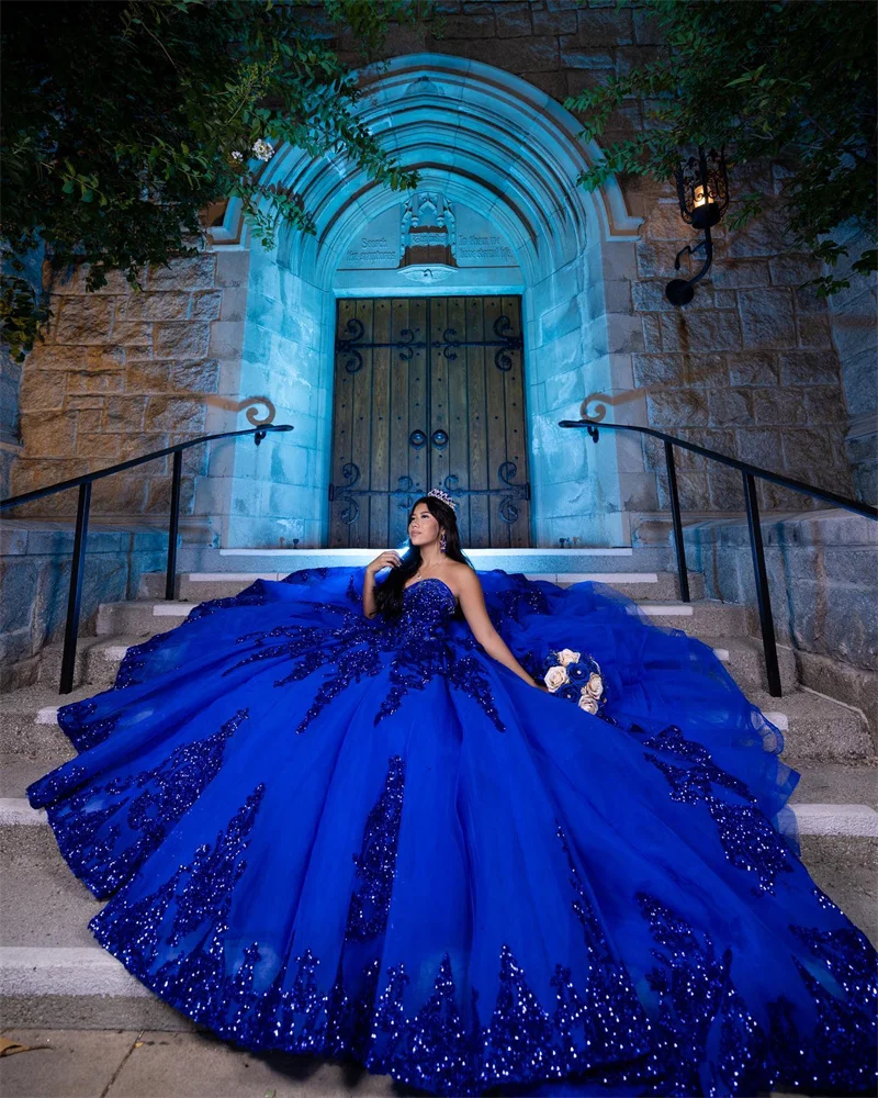 Top Trends: Royal Blue Quinceanera Dresses Glittering Lace For 15 Party Formal Dress Ball Gown 16 Birthday Princess Gown Gowns Shoppable Styles